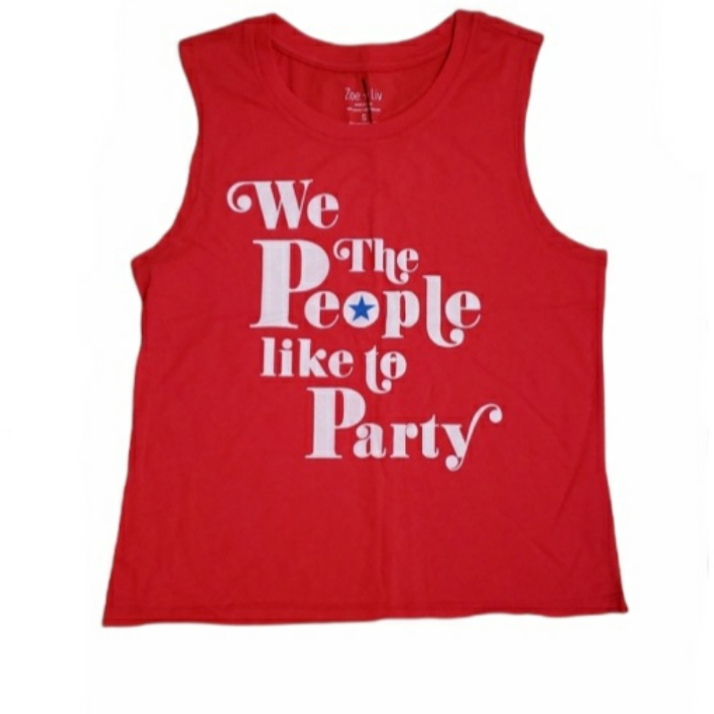 NEW Zoe + Liv Tee Shirt Size Medium Juniors Red Patriotic Star White Blue